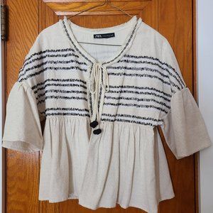 Zara Embriodered Beaded Jacket Pom Pom Tassel XS